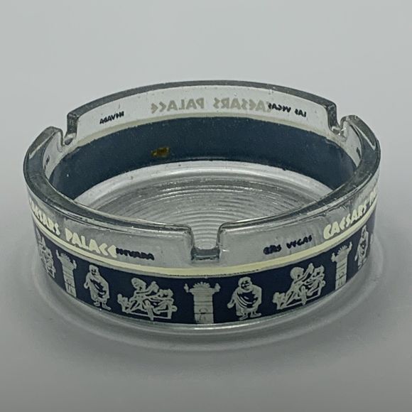 Caesars Palace Las Vegas Nevada Ashtray 1970 Casino Greek Clear Blue Ribbed Base - Picture 4 of 9